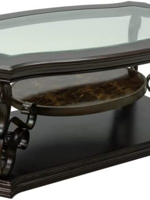 Cocktail Coffee Table Sofa Tea Table Glass Desktop Marble Paper Middle Shelf Coated Metal Legs