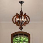Wood Farmhouse Chandelier 6 Lights Vintage Rustic Ceiling Pendant Light French Country Retro Antique Hanging Light for Living Room Bedroom Foyer Dark Walnut