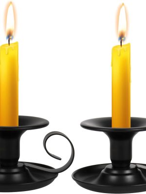 Candle Holders – 2pcs Retro Iron Taper Candlestick Holder Centerpieces for Wedding, Party, Xmas, Home Table Decor (Black,2pcs)