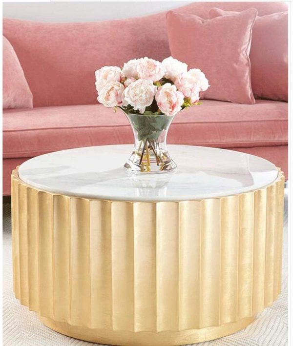 Coffee Table Industrial Style Coffee Tables End Tables for Living Room Reception Room and Home Decor Round Marble Sofa Side Table Accent Center Table for Apartment (End Table)