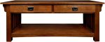Impeccable Coffee Table for Living Room, Two Drawers and Shelf, Made with Solid Wood, Medium Oak Finish