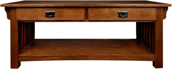 Impeccable Coffee Table for Living Room, Two Drawers and Shelf, Made with Solid Wood, Medium Oak Finish