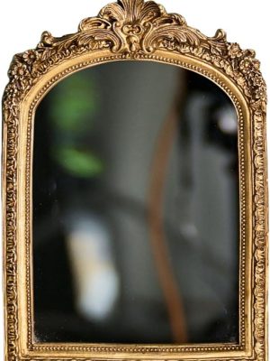 10” x 7” Small Gold Vintage Wall Mirror, Antique Gold Resin Baroque Mirror, Decorative Hanging & Tabletop Mirror
