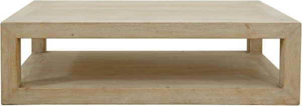 Framed, 55 Inch Long, Weathered White Wash Finish Coffee Table