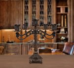 5-Candle Metal Candelabra 10.3 Inch Tall Candlestick Candle Holders for Home Decor Wedding Christmas Church Halloween Party, Red Bronze Tulip