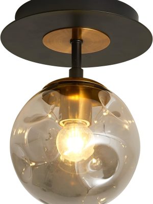 1-Light Mini Glass Globe Ceiling Light,Modern Semi Flush Mount Ceiling Light Fixture,Black Ceiling Light for Hallway Aisle Porch Stairway Closet.