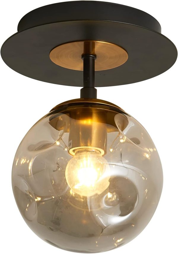 1-Light Mini Glass Globe Ceiling Light,Modern Semi Flush Mount Ceiling Light Fixture,Black Ceiling Light for Hallway Aisle Porch Stairway Closet.
