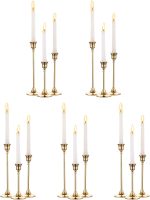 5 Sets(15 Pcs) Brass Gold Metal Taper Candle Holders Candlestick Holders, Vintage Modern Decorative Centerpiece Candlestick Holders for Table Mantel Wedding Housewarming Gift