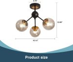 3-Light Chandelier ，Vintage Semi Flush Mount Ceiling Light Fixture with Glass Globe， Black Ceiling Light for Hallway Stairway Porch Entryway Kitchen Bedroom Laundry Farmhouse..