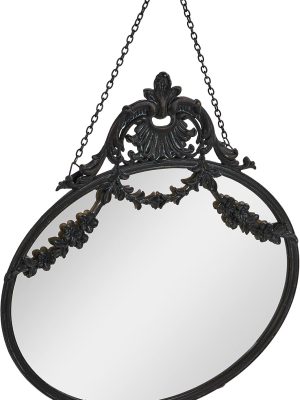 Vintage Pewter Framed Wall Mirror with Decorative Chain, Black