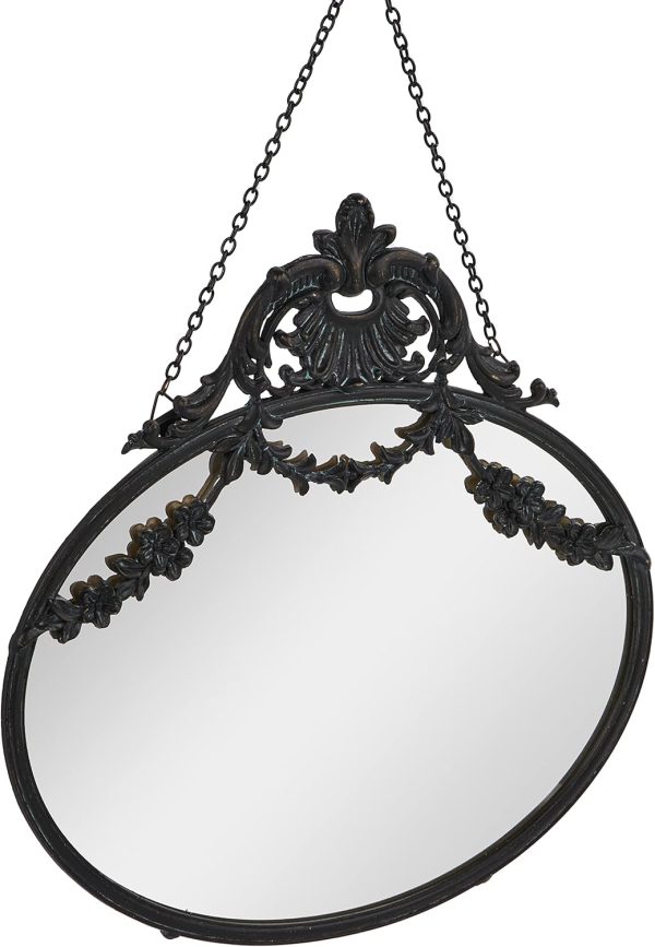 Vintage Pewter Framed Wall Mirror with Decorative Chain, Black