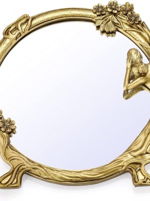 Antique Gold Resin Frame Decorative Wall Mirror, Vintage Golden Makeup Cosmetic Mirror for Bathroom, Bedroom Wall Decor