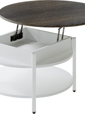 35.43”Round Lift-Top Coffee Table Large Storage with Hidden Compartment Round Coffee Table 2-Tier Farmhouse Style Living Room Table Round Dining Coffee Table,White