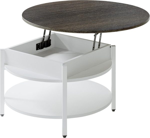 35.43”Round Lift-Top Coffee Table Large Storage with Hidden Compartment Round Coffee Table 2-Tier Farmhouse Style Living Room Table Round Dining Coffee Table,White