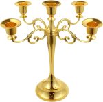 5-Candle Metal Candelabra 10.2 Inch Tall Candlestick Candle Holders for Home Decor Wedding Christmas Church Halloween Party, Gold