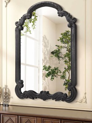 Mirrors for Wall Large Decorative Archd Hanging Mirror with Vintage Wooden Framed Baroque 28"x20" for Bedroom Living Room Entryway Bathroom Black