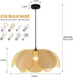Boho Chandelier, Hemp Rope Pendant Light Hand-Woven Rattan Hanging Lamp Wicker Retro Light Fixtures for Hallway Entryway Kitchen Island Dining Room Bedroom(1-Pack)