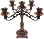 5-Candle Metal Candelabra 10.3 Inch Tall Candlestick Candle Holders for Home Decor Wedding Christmas Church Halloween Party, Red Bronze Tulip