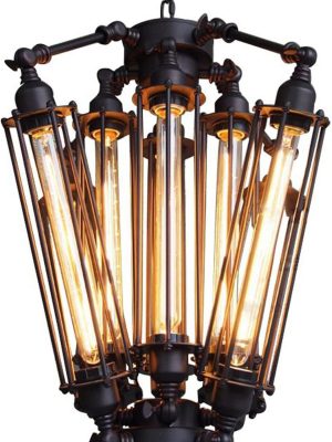 8-Lights Retro Chandelier, Industrial Metal Pendant Lamp Steampunk Pendant Hanging Lamp Geometric Structure Ceiling Lamp for Kitchen Island Foyer Hallway Living Room Bar