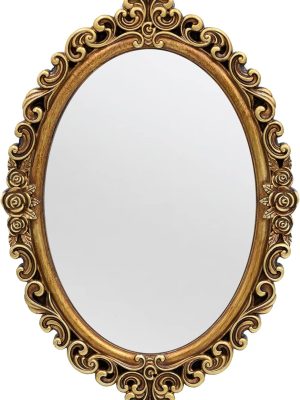 Oval Small Wall Mirror Mirror Vintage Hanging Mirrors for Bedroom Living-Room Dresser Decor (Gold, Frame Size：12 x 8.3 inch)