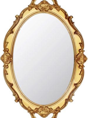 14.5 x 10 inchs Small Oval Antique Decorative Wall Mirror Vintage Hanging Mirror (Gold)