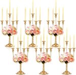 6 Pcs Gold Candelabra Candlestick Holder 5 Arm Metal Candle Stand Candelabra for Taper Candles Table Centerpieces Wedding Christmas Holiday Birthday Party(9.45 x 9.45 x 19.7 Inch)