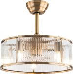 Caged Fandelier Ceiling Fan with Light, Golden Ceiling Fans with Remote Control & Noiseless 35db - Farmhouse Rustic Bladeless Outdoors Ceiling Fans Chandelier Retro Lighting Fixture (Crystal)