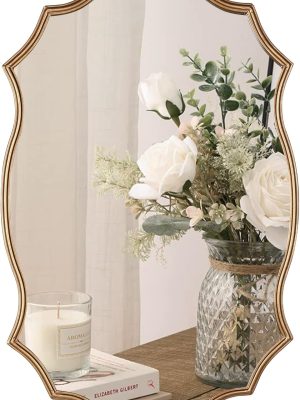 Wall Mirror in Vintage Golden - Decorative Metal Frame, 20x30 Inch Accent Mirror, Wall Mounted Mirrors Antique Gold Frame Perfect for Your Living Room Bedroom Bathroom Entryway Stairway Kitchen