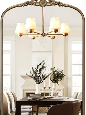 Arched Antique Wall Mirror, 30"x40" Vintage Gold Bathroom Vanity Mirror, Ornate Arch Bronze Mirror for Over Sink/Fireplace/Entryway