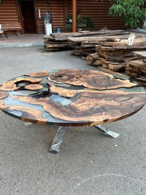 Aesthetic Smoke Gray Epoxy Resin Round Coffee Table Dining Table Console Table Kitchen Table Patio Table Office Table Side Table Centre Table End Table Home Décor (18" Inches Tall, 66 x 66 Inches)