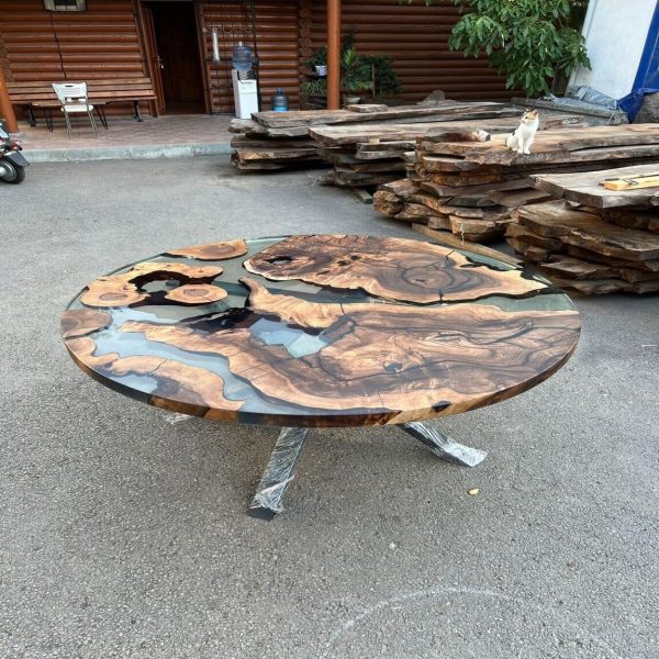 Aesthetic Smoke Gray Epoxy Resin Round Coffee Table Dining Table Console Table Kitchen Table Patio Table Office Table Side Table Centre Table End Table Home Décor (18" Inches Tall, 66 x 66 Inches)