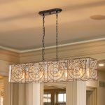4-Lights Rectangle Crystal Chandelier for Dining Room, 42.12" Vintage Bronze Finish Large Chandeliers for High Ceilings, Flush Mount Pendant Light for Living Room Kitchen Island Bar