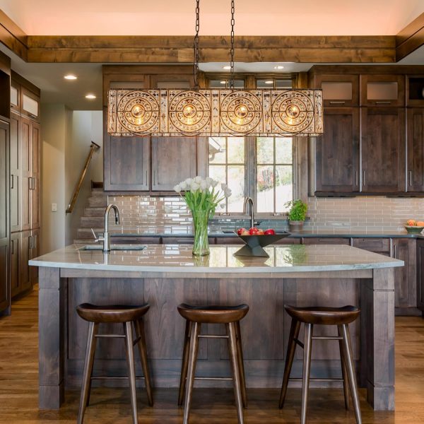 4-Lights Rectangle Crystal Chandelier for Dining Room, 42.12" Vintage Bronze Finish Large Chandeliers for High Ceilings, Flush Mount Pendant Light for Living Room Kitchen Island Bar