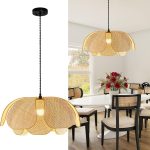 Boho Chandelier, Hemp Rope Pendant Light Hand-Woven Rattan Hanging Lamp Wicker Retro Light Fixtures for Hallway Entryway Kitchen Island Dining Room Bedroom(1-Pack)
