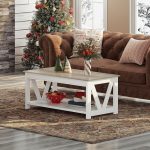Coffee Table, 43" Living Room Coffee Table with Storage Shelf, Center Table for Living Room, Bedroom, Office and Balcony, White