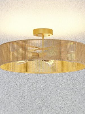 24" Vintage Bohemian Chandelier, Open Rattan Frame Chic, Flush Mount Ceiling Light Fixture, Premium Metal Crafted, Suitable for Living Room, Bedroom and More