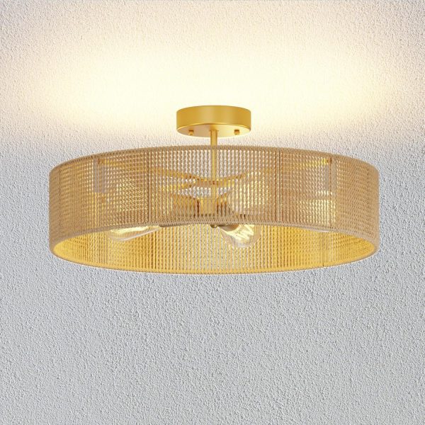 24" Vintage Bohemian Chandelier, Open Rattan Frame Chic, Flush Mount Ceiling Light Fixture, Premium Metal Crafted, Suitable for Living Room, Bedroom and More