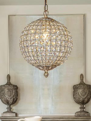 1-Light W12 in. Retro Antique Gold Globe Chandelier Small Crystal Vintage Chandelier Cage-Style Shade Pendant Light for Kitchen Island Sphere Chandelier for Bedoom